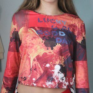 2000's red patterned top